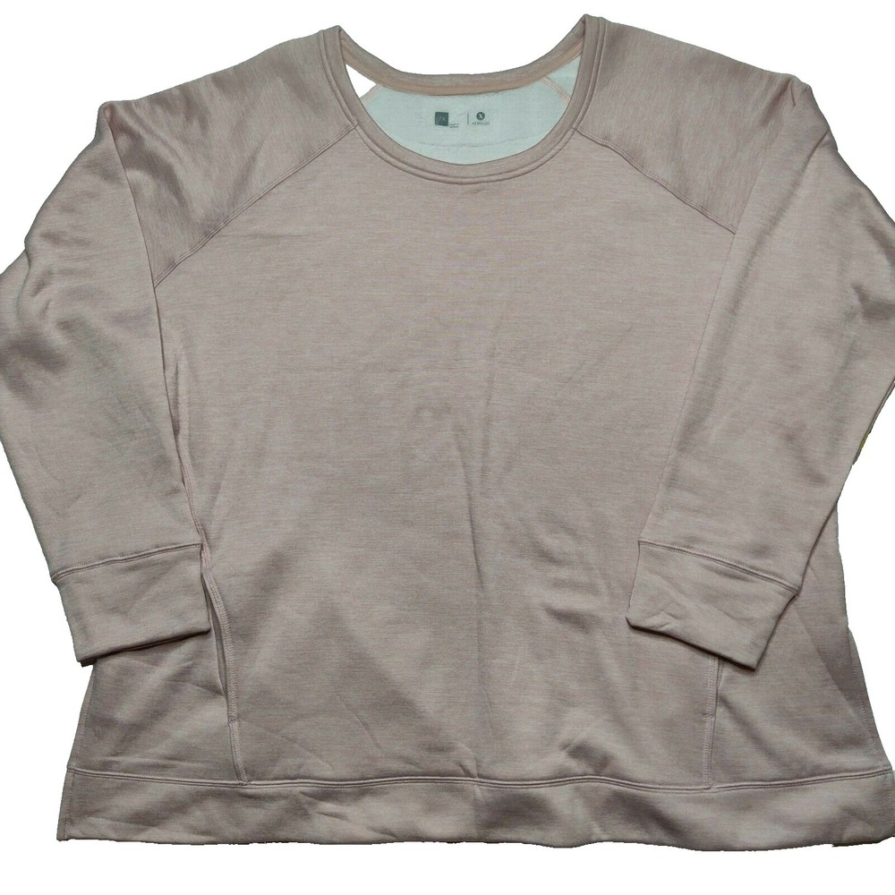 Xersion‎ Women Plus 2X Pink Shadow Brushed Pullover Sweatshirt w Thumb Holes NEW